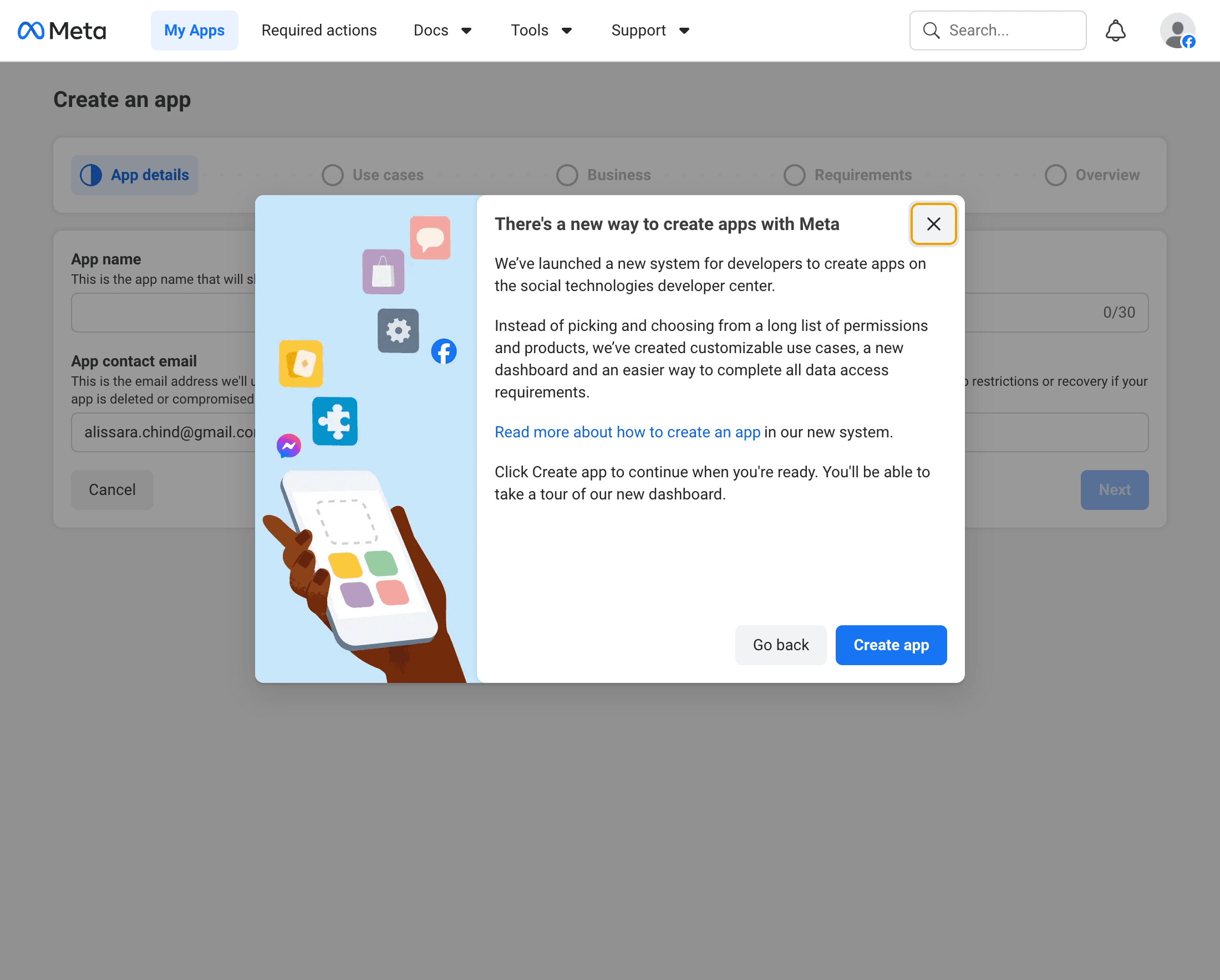 Create App modal